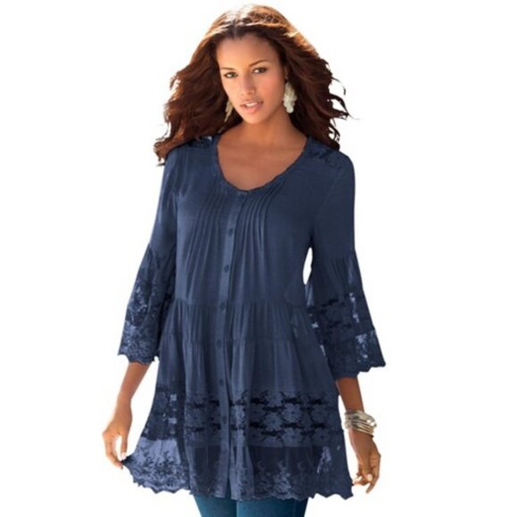Roaman's Tops - Roaman's Illusion Lace Big Shirt Blouse Plus Size 24W